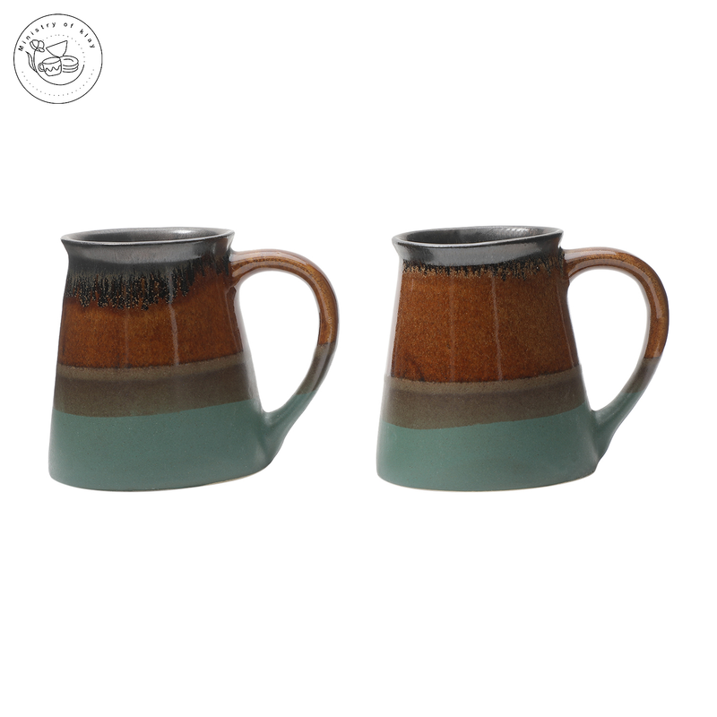Ministry Of Klay Brown Teal Ceramic Coffee Mugs / Microwave Safe, Set of 2, 350ml each