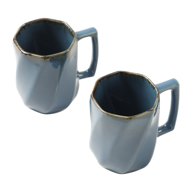 Ministry Of Klay Blue Ceramic Coffee Mugs / Microwave Safe, Set of 2, 350ml each