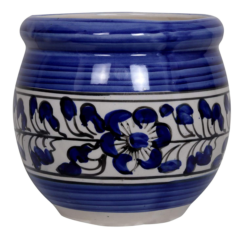 RAJ ROYAL Handmade Ceramic Multipurpose Pot Blue & White Elegant Decorative Mughal Art Gamla Long Flower Vases for Home Office Decor